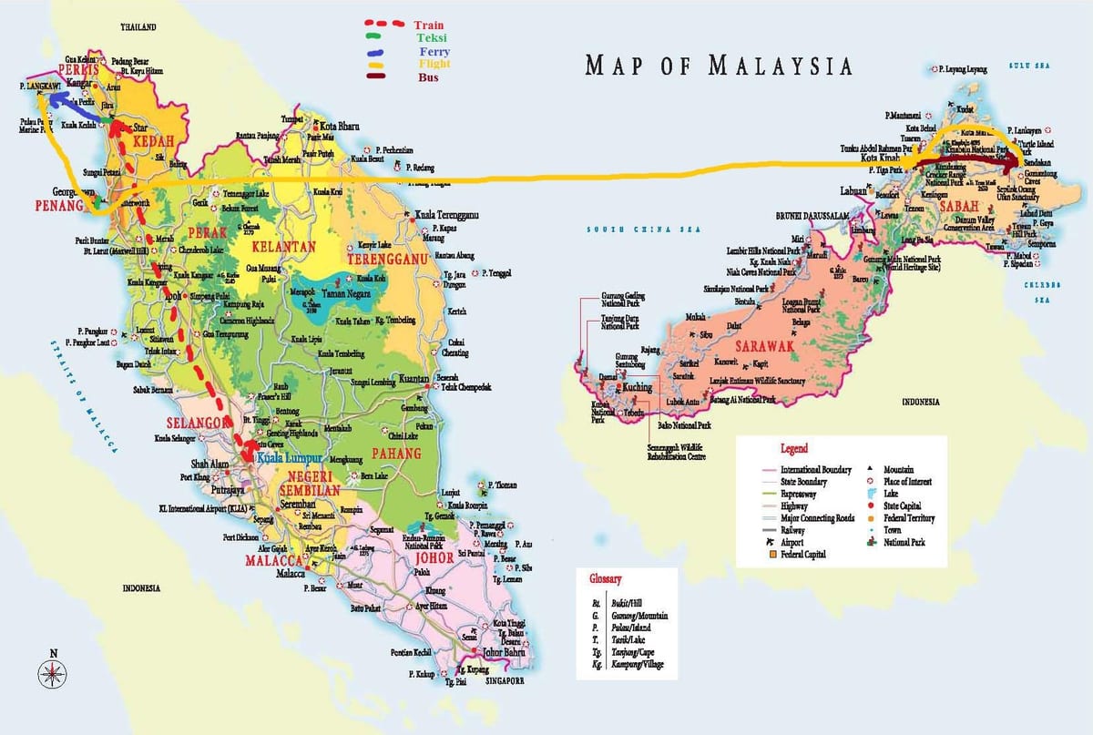 mapa de malaisia autobús