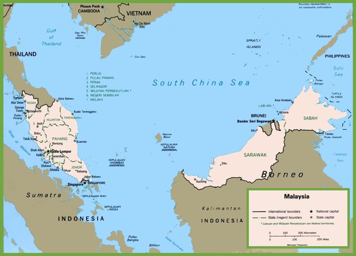 mapa de malaisia política 