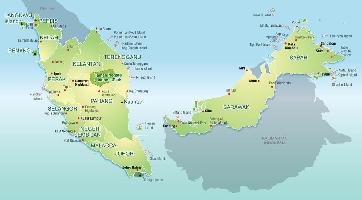 mapa de malaisia montañas