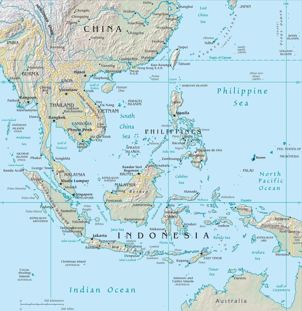 mapa de malaisia e os países veciños