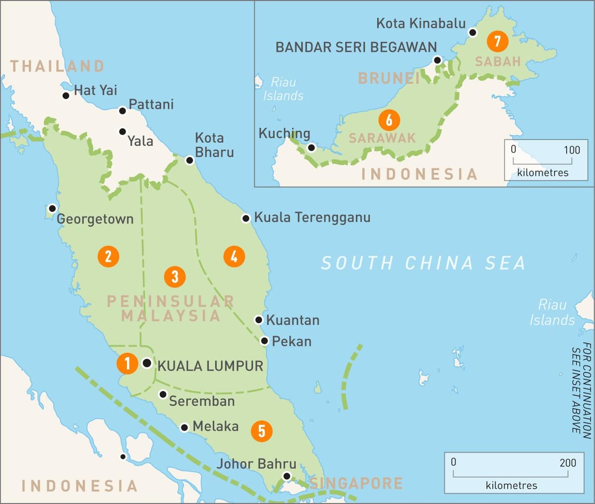 malaisia rexións mapa