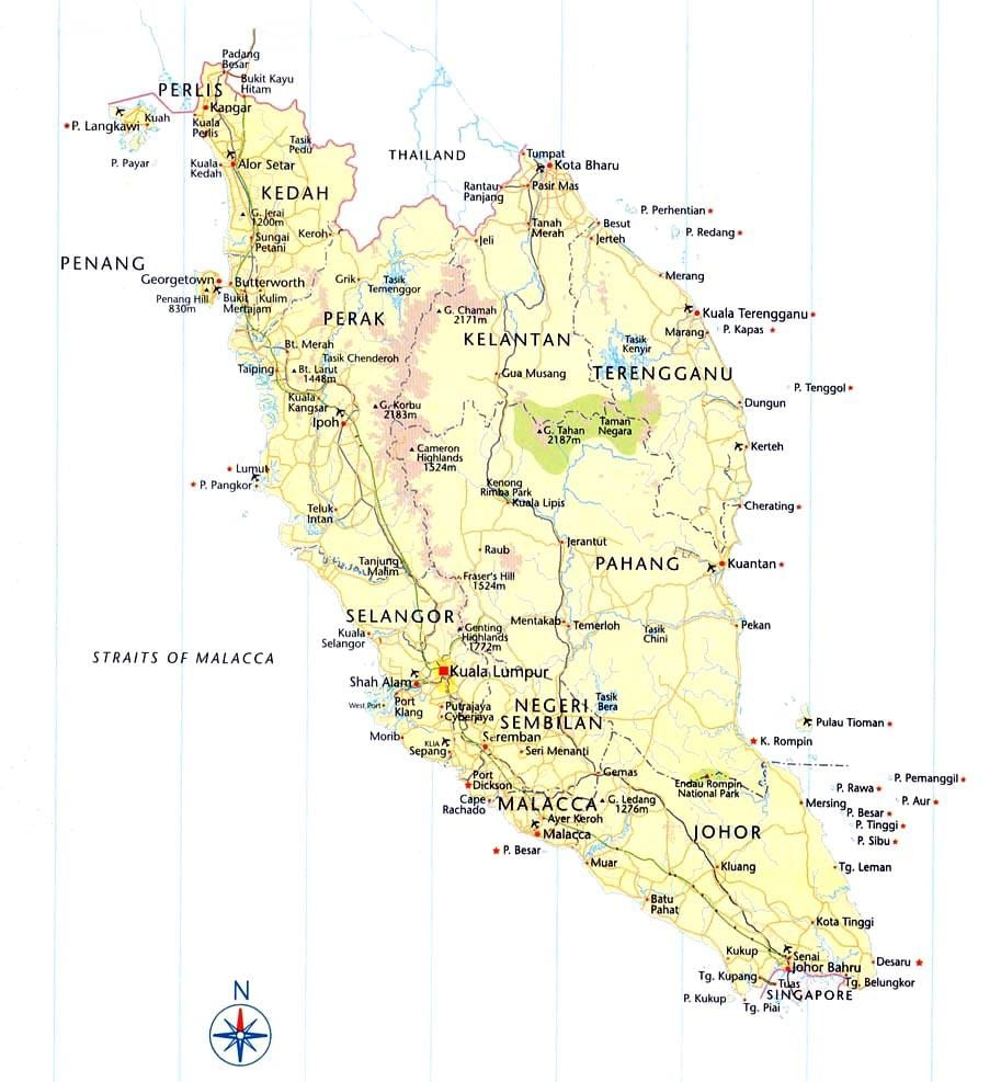 malaisia estrada mapa as direccións
