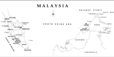Mapa de esbozo de mapa de malaisia con fronteiras do estado